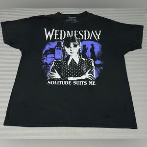Wednesday Addams Men's Solitude Suits Me Graphic Print T-Shirt Size XL Black
